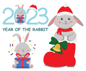 new year of the rabbit gift rabbit sitting in Santa's boot
