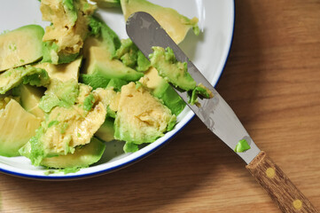 close up of pulp of green avocado ,vegeterian food