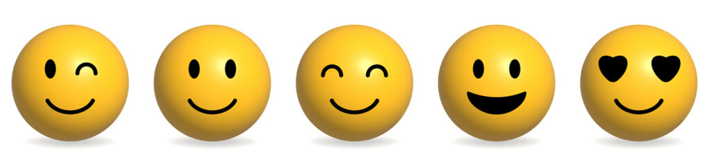 Set of yellow happy emoticons. Collection of Emoji. Vector illustration isolated on white background