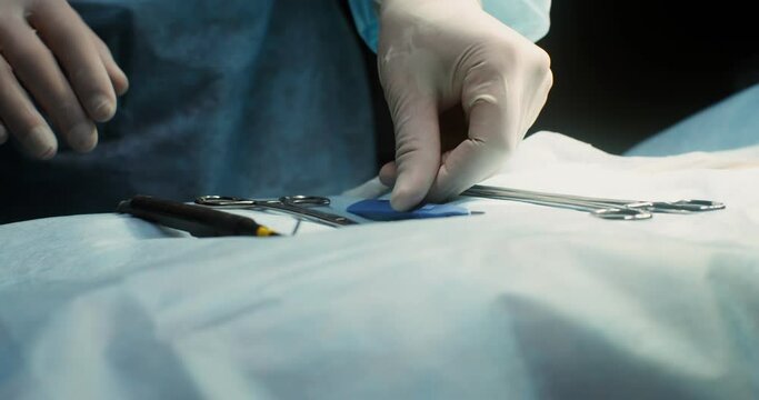 Sterile surgical instruments prepared for surgery in the operating room