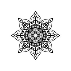 Easy mandala, simple mandalas flowers coloring page on white background.