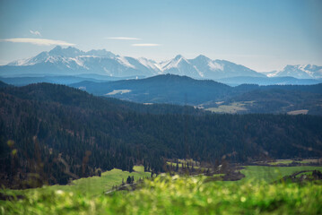 Panorama High Tatras. Beautiful landscape in Osturna village. Amazing mountains. 