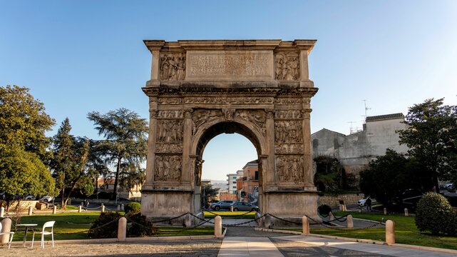 Outdoor view of the famous Trajan's Arch in Benevento, Southern Italy