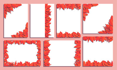 Set of vector frames with leaves in papercut style