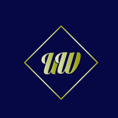 UW monogram logo.Calligraphic signature icon.Uppercase letter u, letter w.Lettering sign isolated on dark fund.Wedding, fashion, beauty alphabet initials.Shiny gold characters.