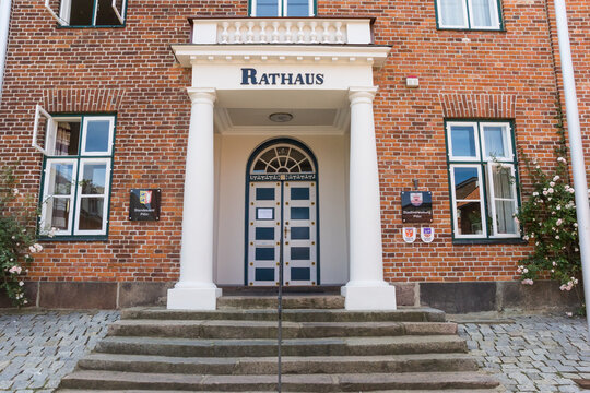 Front of the historic town hall in Plon, Germany