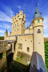 Fototapeta premium Medieval castle and defensive moat of the Alcazar of Segovia in Spain.