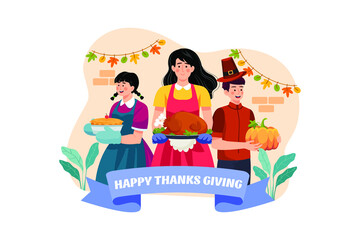 Thanksgiving Day flat illustration concept on white background