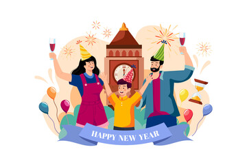 Family celebrating on new year's eve