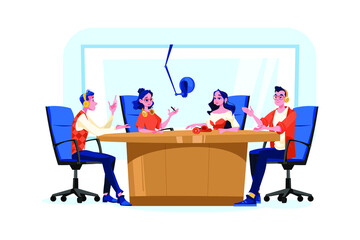 People recording conference podcast flat illustration concept on white background