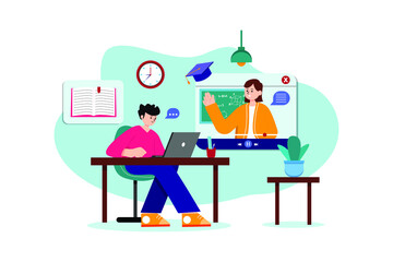 Online Education flat illustration concept on white background