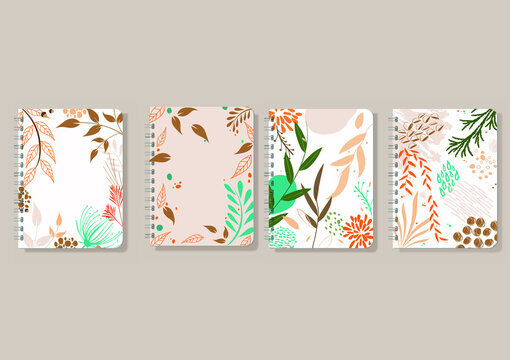 A set of Thanksgiving templates set of covers for notebooks, books, brochures, planners, catalogs with colorful autumn leaves.