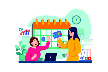 Business schedule planning flat illustration concept on white background