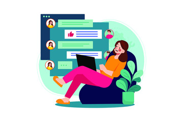 Answer customer chat from home flat illustration concept on white background