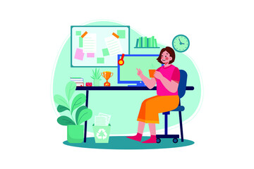 Decorate your workspace from home flat illustration concept on white background