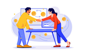 Cryptocurrency Exchange flat illustration concept on white background