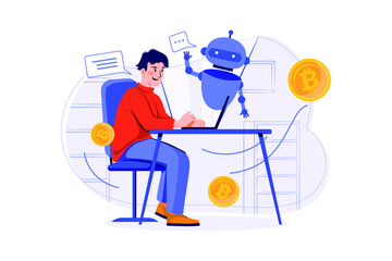Cryptocurrency Trading Bot flat illustration concept on white background