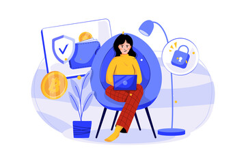 Secure Cryptocurrency flat illustration concept on white background