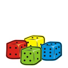 four game dice, vector icon, drawing, colored conceptual illustration