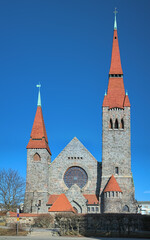 Western facade of Tampere Cathedral (St John's church), Finland. The church was built between 1902 and 1907 in the National Romantic style.