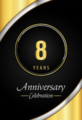 8 years anniversary celebration template design vector eps 10. Gold and Silver circle frames. Premium design for poster, banner, graduation, greetings card, wedding, jubilee, ceremony.
