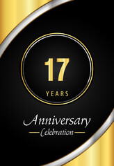 17 years anniversary celebration template design vector eps 10. Gold and Silver circle frames. Premium design for poster, banner, graduation, greetings card, wedding, jubilee, ceremony.