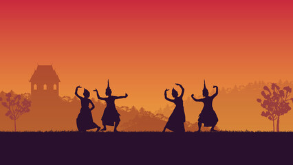 silhouette of traditional Thai Dance on gradient background