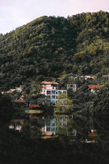 Fototapeta na wymiar houses on small lake