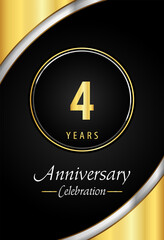 4 years anniversary celebration template design vector eps 10. Gold and Silver circle frames. Premium design for poster, banner, graduation, greetings card, wedding, jubilee, ceremony.