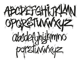 Graffiti tags marker font. Street art lettering designer, urban typography letters and alphabet with tag marker splatter vector set - obrazy, fototapety, plakaty