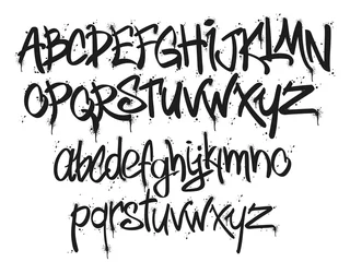 Zelfklevend Fotobehang Graffiti tags marker font. Street art lettering designer, urban typography letters and alphabet with tag marker splatter vector set © WinWin