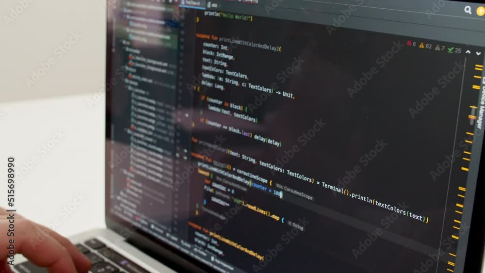 Wall mural coding on the screen, html encoding and programming on a laptop screen, developer, web development. 