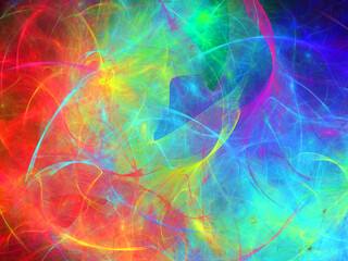 Composición de arte digital abstracto consistente en manchas difuminadas y trazos elípticos en colores pastel en lo que simulan ser fuegos artificiales en un entorno extraterrestre.