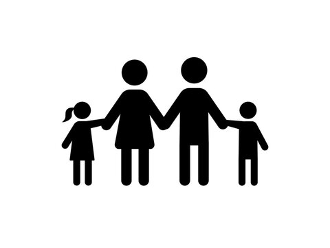 A full-fledged human family isolated on a white background. Parents and children holding hands. Illustration