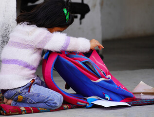 cute student search copy and books in own bag