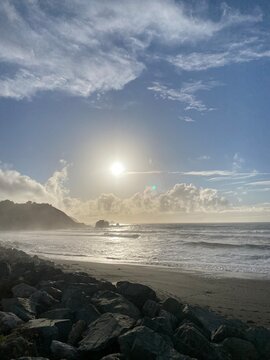 Rockaway Beach with clouds, Pacifica, CA