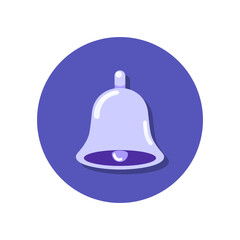Notification bell icon flat vector illustration isolated on blue background. Advertising concept, new message, alarm clock, notification, alert and announcement. Can be used for  banner, website, app