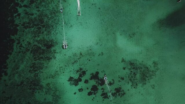 Aerial view of a small boats moving to the island, travel and vacation. Phi Phi island