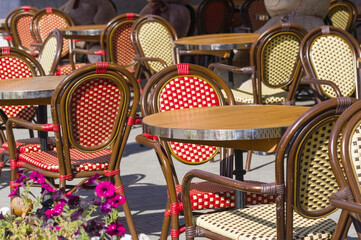 chairs and tables in the summer cafe