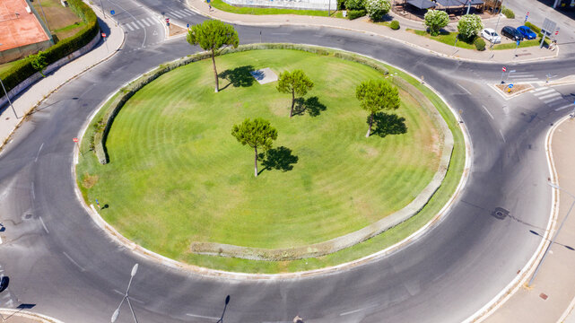 Aerial view on a roundabout road junction 