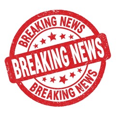 BREAKING NEWS text written on red round stamp sign.