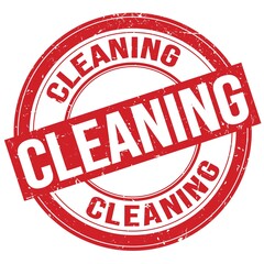 CLEANING text written on red round stamp sign