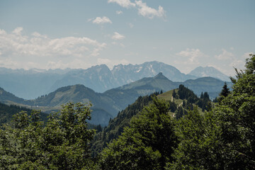 mountains in the snow in the distance during summer holiday in austria