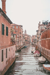View of a Canal in Venice with a Pedestrian Bridge, Veneto, Italy, Europe, World Heritage Site