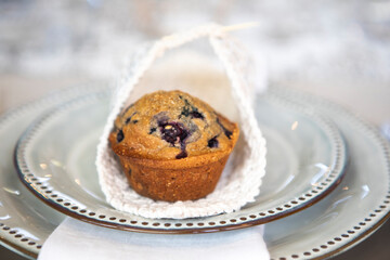 Muffin in plate on wedding table