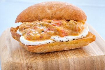 Grilled eggplant mozzarella bruschetta