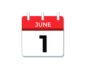 June, 1st calendar icon vector, concept of schedule, business and tasks
