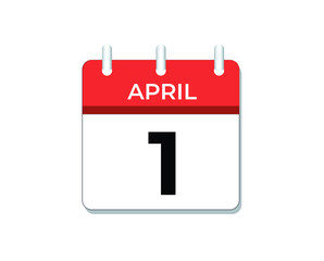 April, 1st calendar icon vector, concept of schedule, business and tasks
