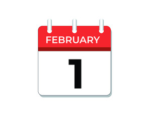 February, 1st calendar icon vector, concept of schedule, business and tasks