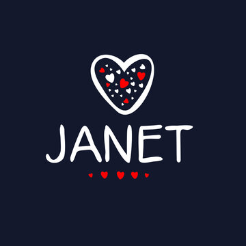 Janet Calligraphy female name, Vector illustration.